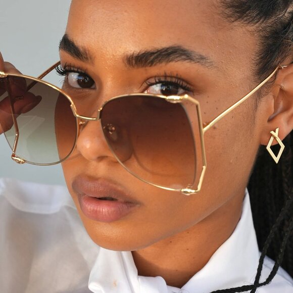 Gucci GG0252S 003 63mm Square Oversized Sunglasses Gold w/Brown Lenses main image 7